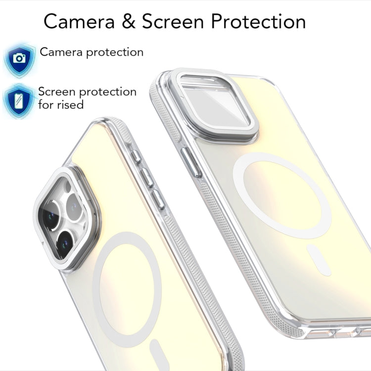 For iPhone 14 Pro MagSafe Gradient Color Lens Film Phone Case with Lens Fold Holder(Black) - iPhone 14 Pro Cases by buy2fix | Online Shopping UK | buy2fix