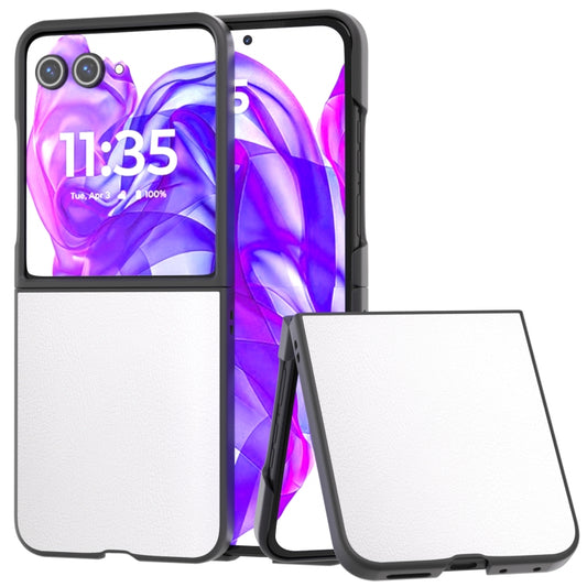 For Motorola Razr 50 Ultra PU Leather Black Frame Full Coverage Phone Case(White) by buy2fix