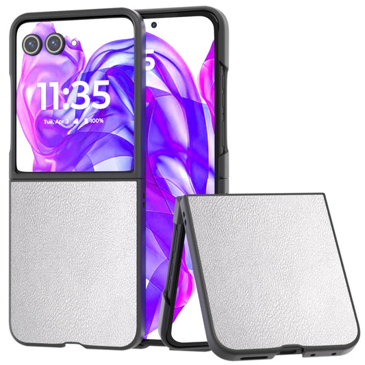 For Motorola Razr 50 Ultra PU Leather Black Frame Full Coverage Phone Case(Silver) by buy2fix