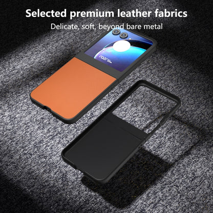 For Motorola Razr 50 PU Leather Black Frame Full Coverage Phone Case(Orange) by buy2fix