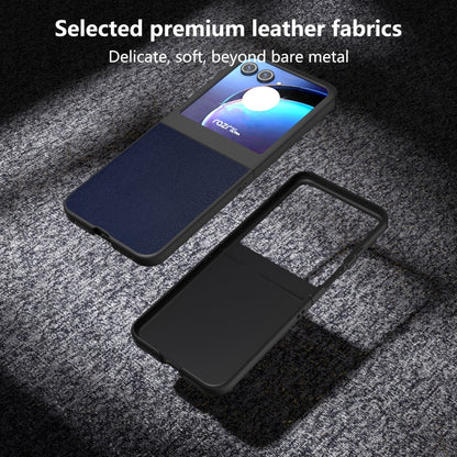 For Motorola Razr 50 PU Leather Black Frame Full Coverage Phone Case(Dark Blue) by buy2fix