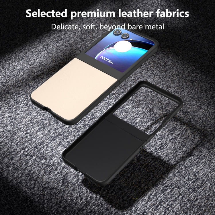 For Motorola Razr 50 PU Leather Black Frame Full Coverage Phone Case(Peach Pink) by buy2fix