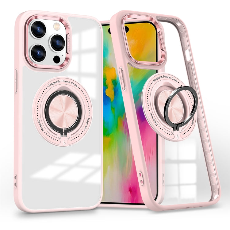For iPhone 16 Pro Max Magnetic Rotating Ring Holder Phone Case(Pink) by buy2fix