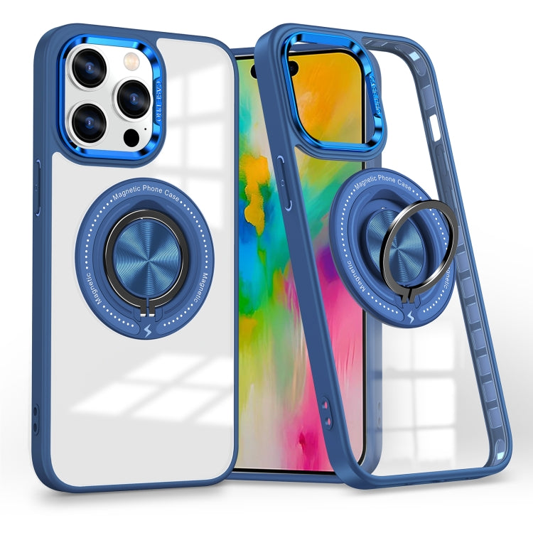 For iPhone 16 Pro Max Magnetic Rotating Ring Holder Phone Case(Dark Blue) by buy2fix