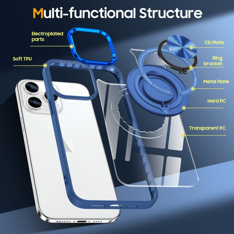 For iPhone 16 Pro Max Magnetic Rotating Ring Holder Phone Case(Dark Blue) by buy2fix