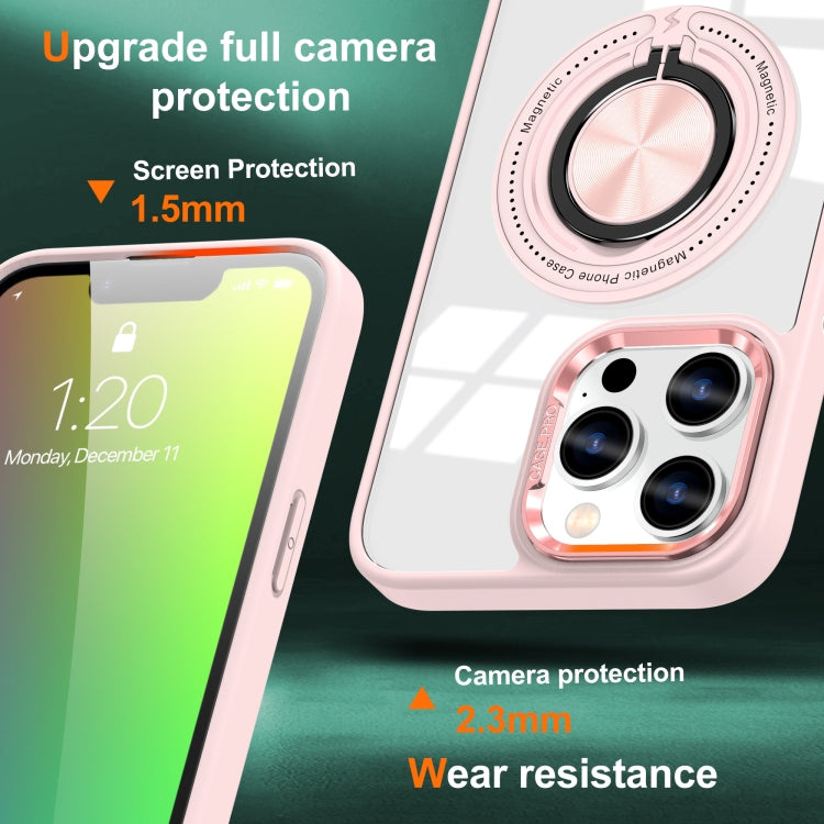 For iPhone 16 Pro Magnetic Rotating Ring Holder Phone Case(Pink) by buy2fix