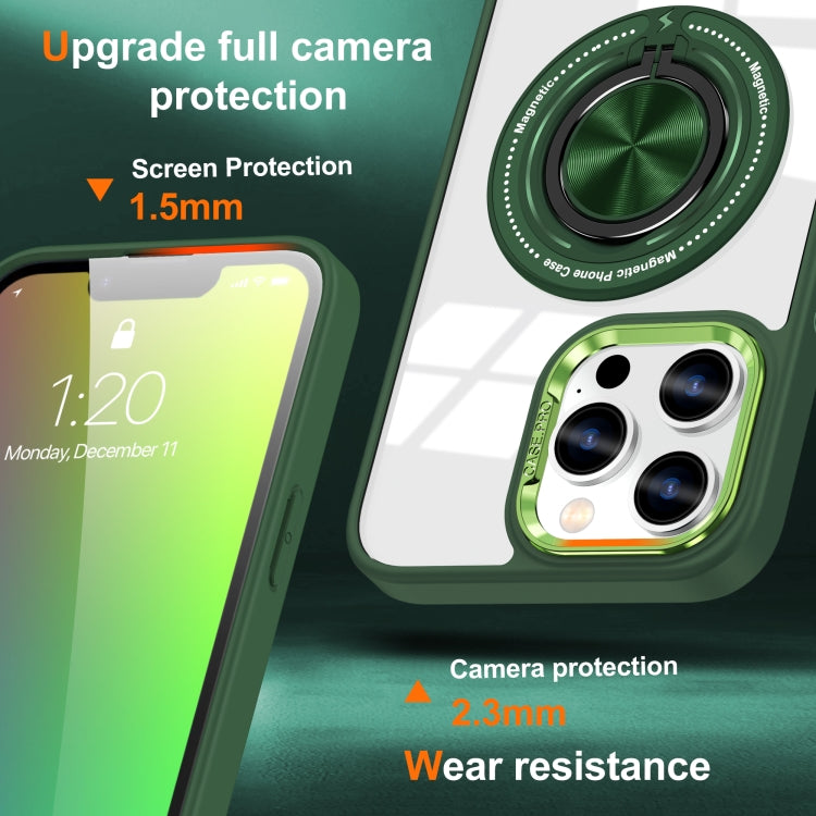 For iPhone 16 Pro Magnetic Rotating Ring Holder Phone Case(Dark Green) by buy2fix