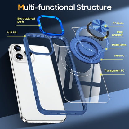 For iPhone 16 Pro Magnetic Rotating Ring Holder Phone Case(Dark Blue) by buy2fix