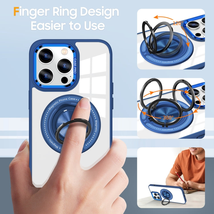 For iPhone 16 Pro Magnetic Rotating Ring Holder Phone Case(Dark Blue) by buy2fix