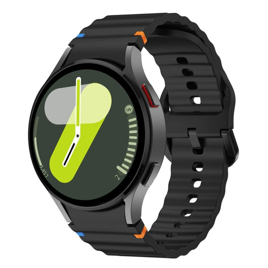 For Samsung Galaxy Watch FE 40mm Wave Pattern Stitched Silicone Watch Band(Black)