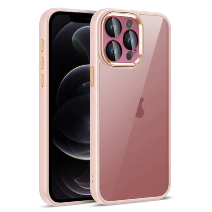 For iPhone 12 Pro Colorful Armor Lens Film Translucent Phone Case(Pink) by buy2fix