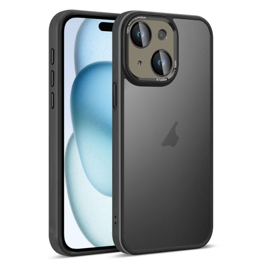 For iPhone 15 Colorful Armor Lens Film Translucent Skin Feel Phone Case(Black) - iPhone 15 Cases by buy2fix | Online Shopping UK | buy2fix