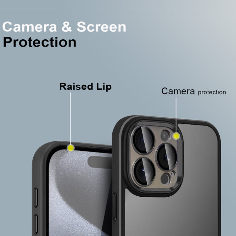 For iPhone 15 Colorful Armor Lens Film Translucent Skin Feel Phone Case(Black) - iPhone 15 Cases by buy2fix | Online Shopping UK | buy2fix