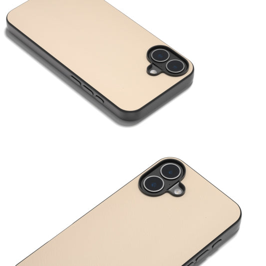 For iPhone 16 Plus PU Leather Black Frame Full Coverage Phone Case(Peach Pink) - iPhone 16 Plus Cases by buy2fix | Online Shopping UK | buy2fix