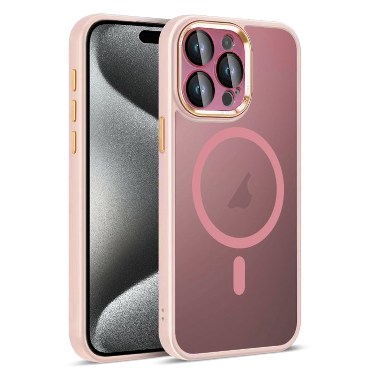 For iPhone 15 Pro Max Colorful Armor Lens Film Translucent Skin Feel MagSafe Phone Case(Pink) by buy2fix
