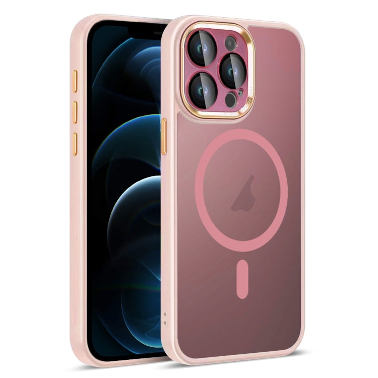 For iPhone 12 Pro Max Colorful Armor Lens Film Translucent Skin Feel MagSafe Phone Case(Pink) by buy2fix