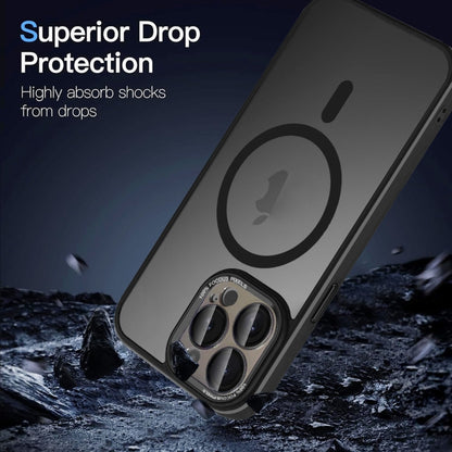 For iPhone 15 Colorful Armor Lens Film Translucent Skin Feel MagSafe Phone Case(Black) - iPhone 15 Cases by buy2fix | Online Shopping UK | buy2fix