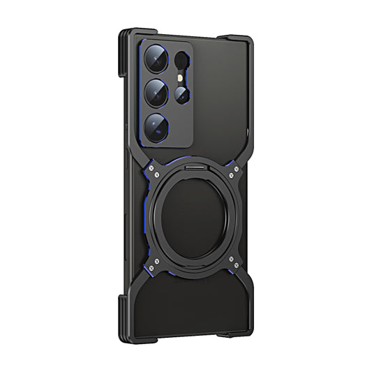 For Samsung Galaxy S24 Ultra 5G Mechanical Arm Borderless MagSafe Holder Metal Phone Case(Black Blue) - Galaxy S24 Ultra 5G Cases by buy2fix | Online Shopping UK | buy2fix