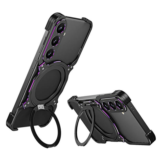 For Samsung Galaxy S24+ 5G Mechanical Arm Borderless MagSafe Holder Metal Phone Case(Black Purple)