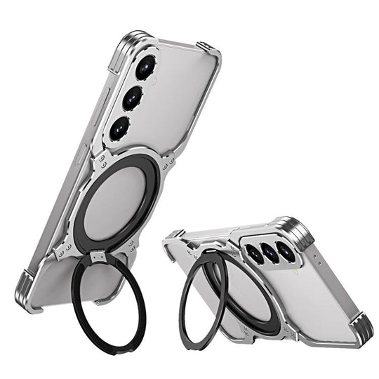 For Samsung Galaxy S24+ 5G Mechanical Arm Borderless MagSafe Holder Metal Phone Case(Grey Silver)
