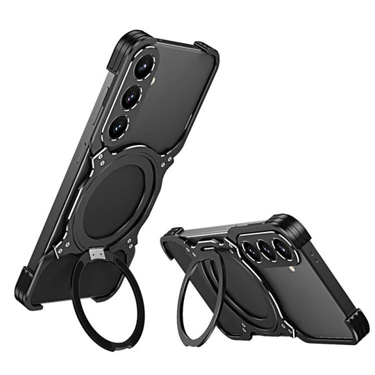 For Samsung Galaxy S24 5G Mechanical Arm Borderless MagSafe Holder Metal Phone Case(Black Silver)