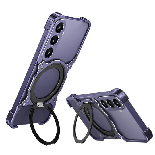 For Samsung Galaxy S24 5G Mechanical Arm Borderless MagSafe Holder Metal Phone Case(Purple Silver)