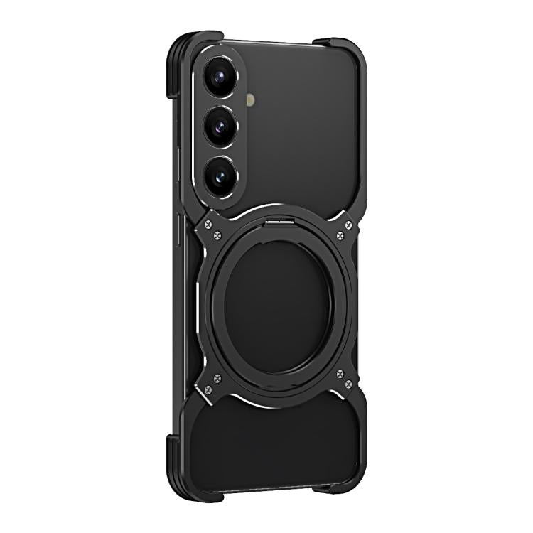 For Samsung Galaxy S25+ 5G Mechanical Arm Borderless MagSafe Holder Metal Phone Case(Black Silver) - Galaxy S25+ 5G Cases by buy2fix | Online Shopping UK | buy2fix