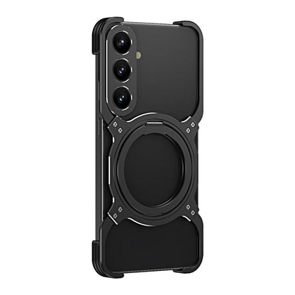 For Samsung Galaxy S25+ 5G Mechanical Arm Borderless MagSafe Holder Metal Phone Case(Black Silver) - Galaxy S25+ 5G Cases by buy2fix | Online Shopping UK | buy2fix