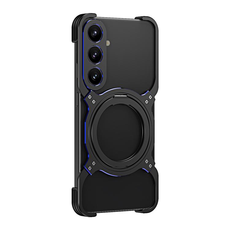 For Samsung Galaxy S25+ 5G Mechanical Arm Borderless MagSafe Holder Metal Phone Case(Black Blue) - Galaxy S25+ 5G Cases by buy2fix | Online Shopping UK | buy2fix