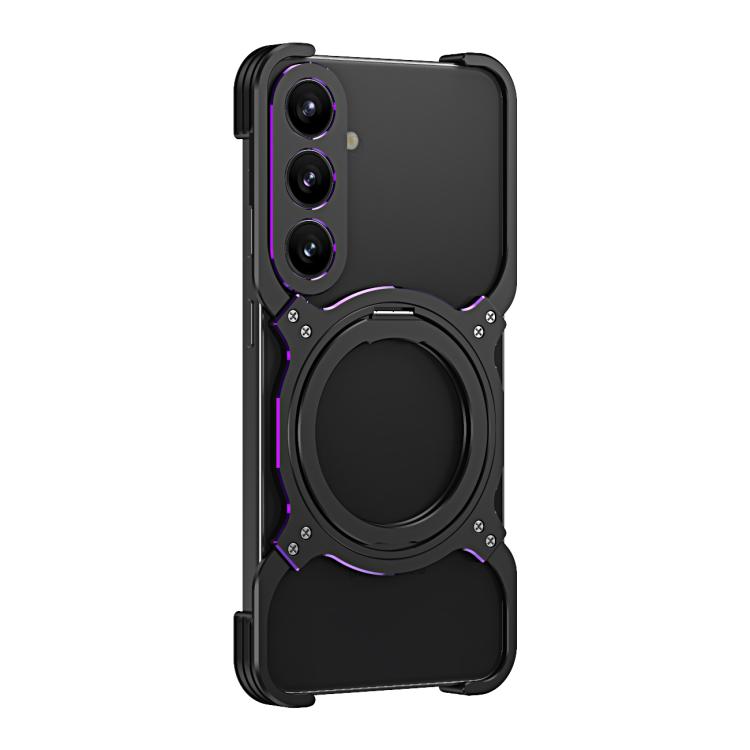 For Samsung Galaxy S25+ 5G Mechanical Arm Borderless MagSafe Holder Metal Phone Case(Black Purple) - Galaxy S25+ 5G Cases by buy2fix | Online Shopping UK | buy2fix