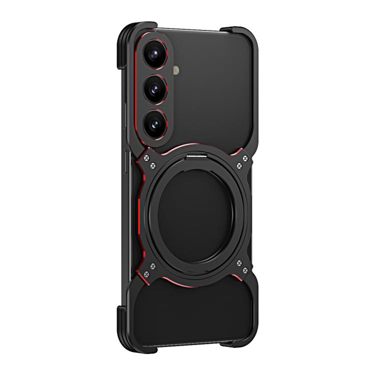For Samsung Galaxy S25 5G Mechanical Arm Borderless MagSafe Holder Metal Phone Case(Black Red) - Galaxy S25 5G Cases by buy2fix | Online Shopping UK | buy2fix