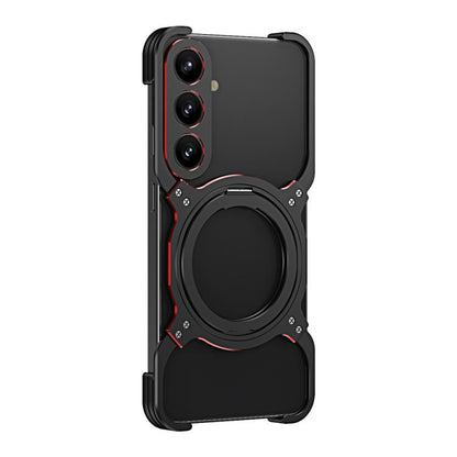 For Samsung Galaxy S25 5G Mechanical Arm Borderless MagSafe Holder Metal Phone Case(Black Red) - Galaxy S25 5G Cases by buy2fix | Online Shopping UK | buy2fix