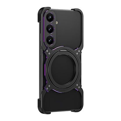 For Samsung Galaxy S25 5G Mechanical Arm Borderless MagSafe Holder Metal Phone Case(Black Purple) - Galaxy S25 5G Cases by buy2fix | Online Shopping UK | buy2fix