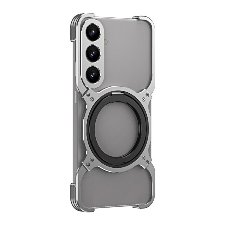 For Samsung Galaxy S25 5G Mechanical Arm Borderless MagSafe Holder Metal Phone Case(Grey Silver) - Galaxy S25 5G Cases by buy2fix | Online Shopping UK | buy2fix