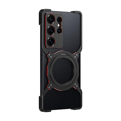 For Samsung Galaxy S25 Ultra 5G Mechanical Arm Borderless MagSafe Holder Metal Phone Case(Black Red) - Galaxy S25 Ultra 5G Cases by buy2fix | Online Shopping UK | buy2fix