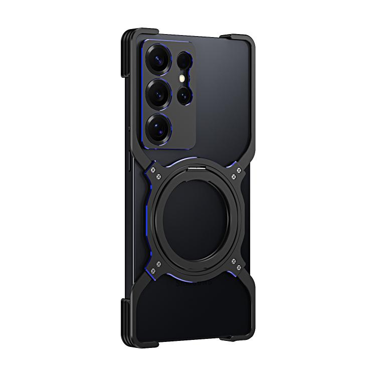 For Samsung Galaxy S25 Ultra 5G Mechanical Arm Borderless MagSafe Holder Metal Phone Case(Black Blue) - Galaxy S25 Ultra 5G Cases by buy2fix | Online Shopping UK | buy2fix