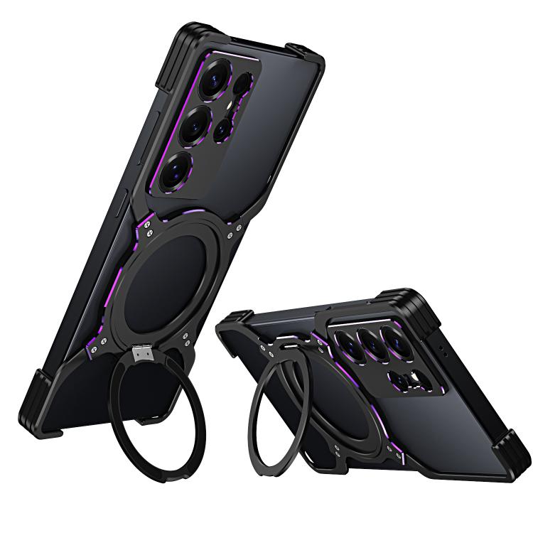 For Samsung Galaxy S25 Ultra 5G Mechanical Arm Borderless MagSafe Holder Metal Phone Case(Black Purple) - Galaxy S25 Ultra 5G Cases by buy2fix | Online Shopping UK | buy2fix