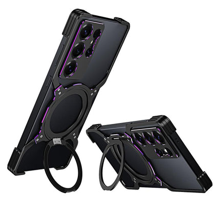 For Samsung Galaxy S25 Ultra 5G Mechanical Arm Borderless MagSafe Holder Metal Phone Case(Black Purple) - Galaxy S25 Ultra 5G Cases by buy2fix | Online Shopping UK | buy2fix