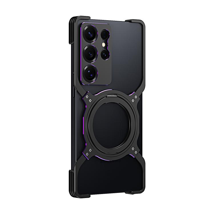 For Samsung Galaxy S25 Ultra 5G Mechanical Arm Borderless MagSafe Holder Metal Phone Case(Black Purple) - Galaxy S25 Ultra 5G Cases by buy2fix | Online Shopping UK | buy2fix