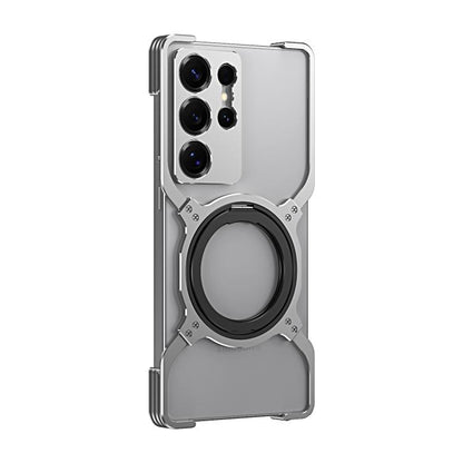 For Samsung Galaxy S25 Ultra 5G Mechanical Arm Borderless MagSafe Holder Metal Phone Case(Grey Silver) - Galaxy S25 Ultra 5G Cases by buy2fix | Online Shopping UK | buy2fix