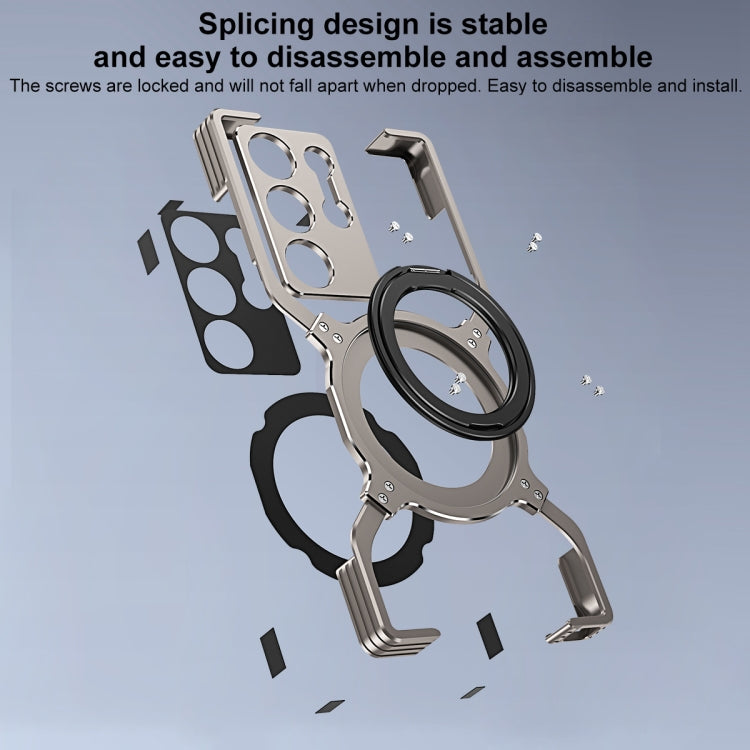 For Samsung Galaxy S25+ 5G Mechanical Arm Borderless MagSafe Holder Metal Phone Case(Black Silver) - Galaxy S25+ 5G Cases by buy2fix | Online Shopping UK | buy2fix