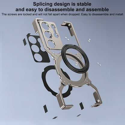 For Samsung Galaxy S25+ 5G Mechanical Arm Borderless MagSafe Holder Metal Phone Case(Black Silver) - Galaxy S25+ 5G Cases by buy2fix | Online Shopping UK | buy2fix