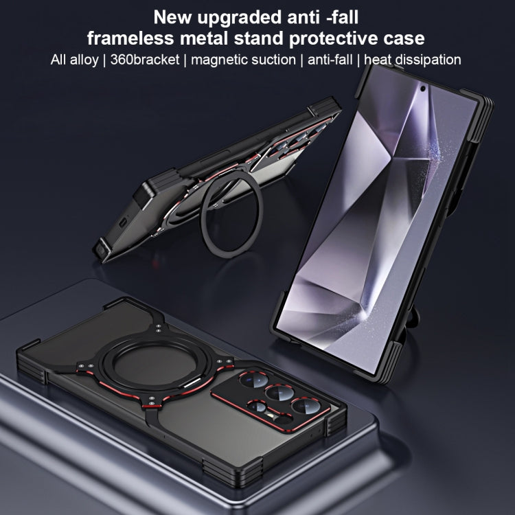 For Samsung Galaxy S25 5G Mechanical Arm Borderless MagSafe Holder Metal Phone Case(Black Red) - Galaxy S25 5G Cases by buy2fix | Online Shopping UK | buy2fix