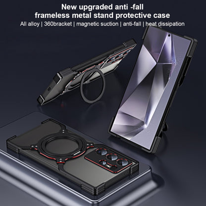 For Samsung Galaxy S25 Ultra 5G Mechanical Arm Borderless MagSafe Holder Metal Phone Case(Black Blue) - Galaxy S25 Ultra 5G Cases by buy2fix | Online Shopping UK | buy2fix