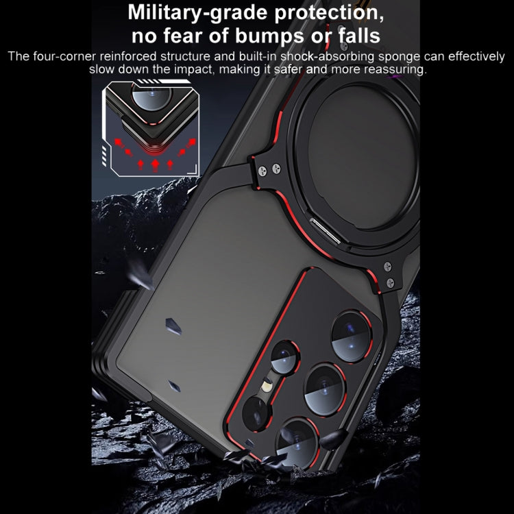 For Samsung Galaxy S25+ 5G Mechanical Arm Borderless MagSafe Holder Metal Phone Case(Black Red) - Galaxy S25+ 5G Cases by buy2fix | Online Shopping UK | buy2fix