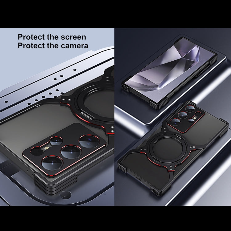 For Samsung Galaxy S25 5G Mechanical Arm Borderless MagSafe Holder Metal Phone Case(Black Purple) - Galaxy S25 5G Cases by buy2fix | Online Shopping UK | buy2fix