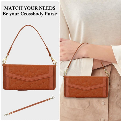 For Samsung Galaxy Z Fold5 Splicing Rhombic Texture Card Holder Phone Case with Lanyard, Not Included Pen(Brown) - Galaxy Z Fold5 Cases by buy2fix | Online Shopping UK | buy2fix