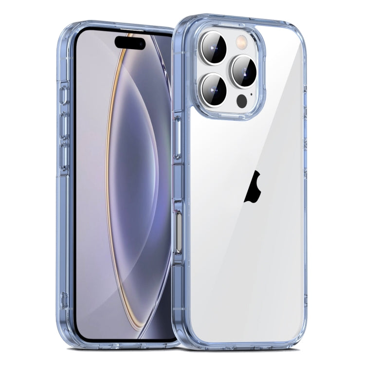 For iPhone 16 Pro Max PC Hybrid TPU Full Coverage Shockproof Phone Case(Transparent Blue) by buy2fix