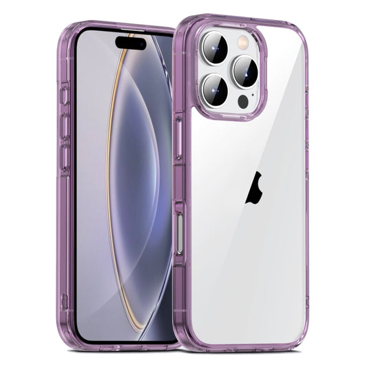 For iPhone 16 Pro Max PC Hybrid TPU Full Coverage Shockproof Phone Case(Transparent Purple) by buy2fix