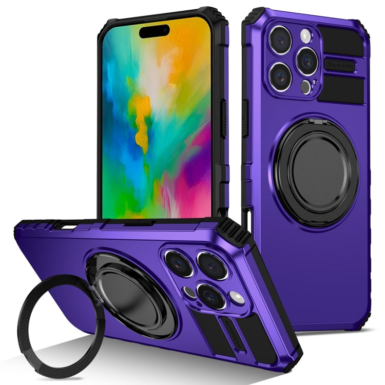 For iPhone 16 Pro Rotating Magnetic Holder Phone Case(Purple) by buy2fix